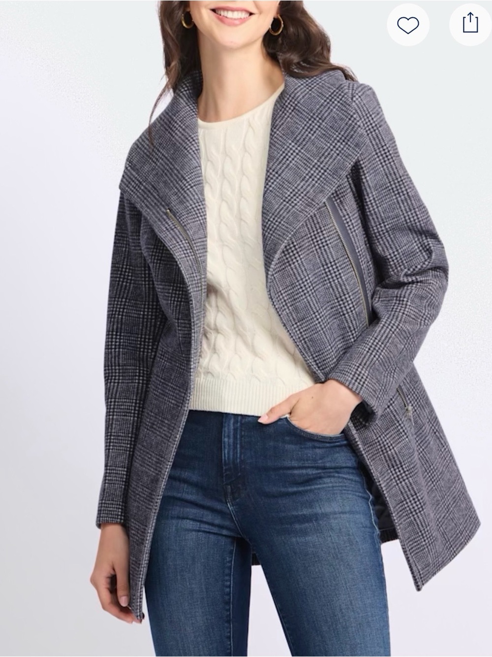 41 Hawthorn Gray Plaid Tie-Waist Pea Coat - Picture 4 of 4
